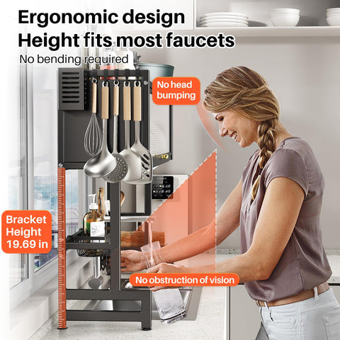 CUISIBOT all-in-one dish rack includes storage basket, knife rack, cutting board rack.