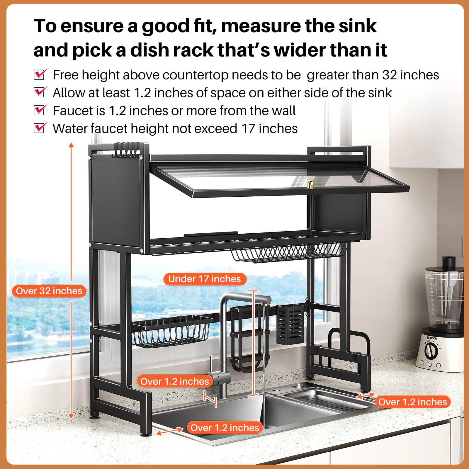 CUISIBOT suction cups stabilize the rack on smooth sinks for wobble-free drying.