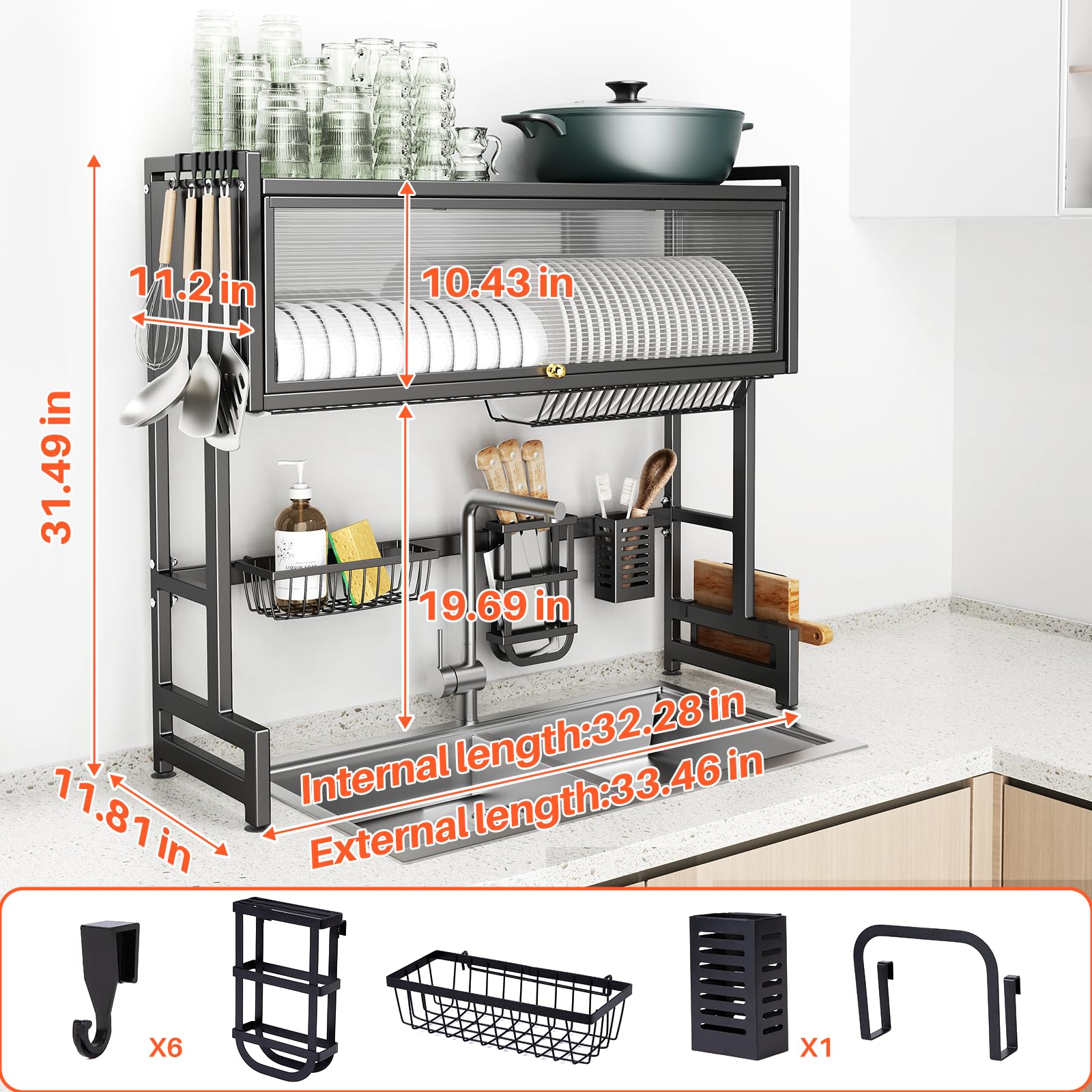 CUISIBOT utensil holders and six hooks help organize silverware and tools.