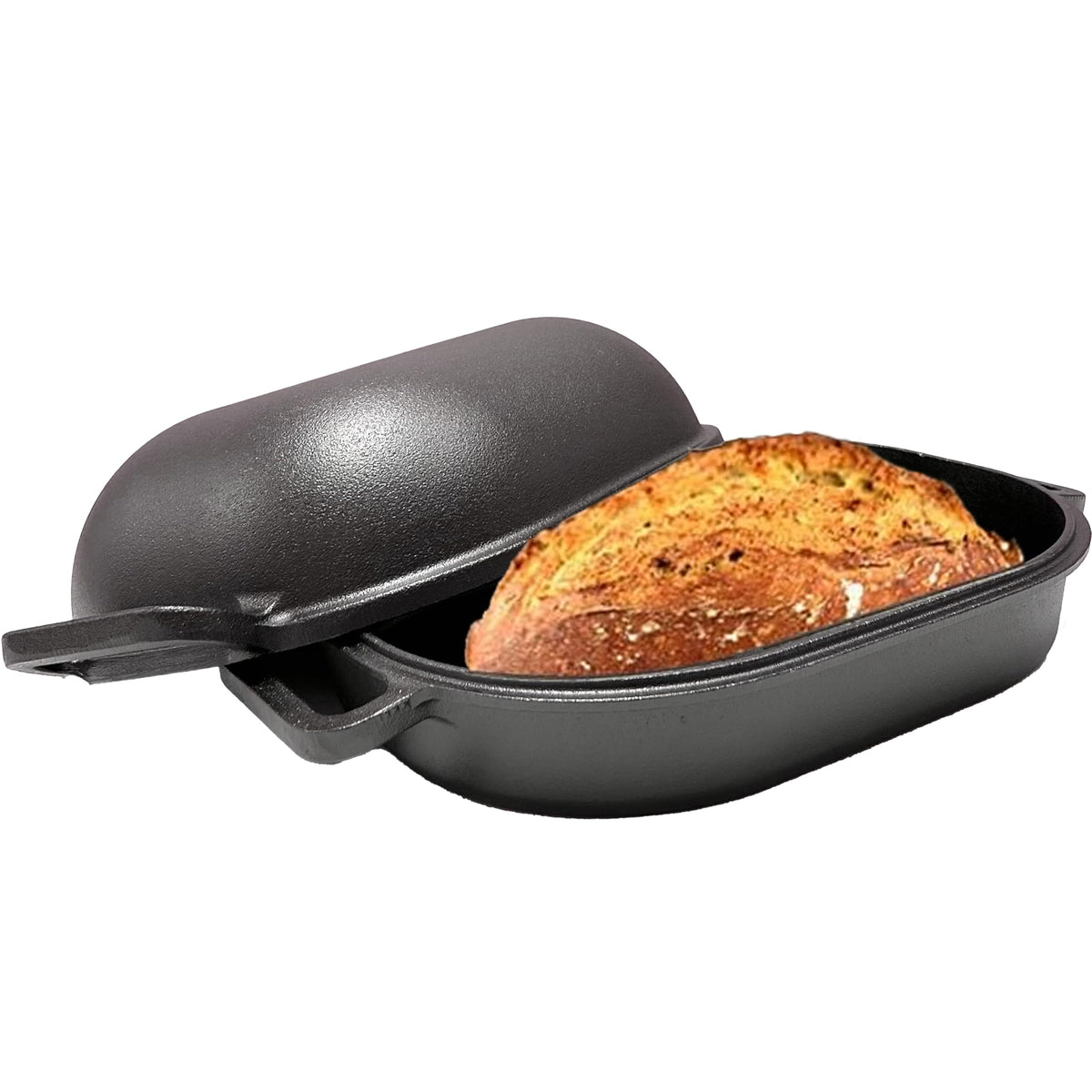 Cuisiland bread pan with domed lid offers 9-quart capacity for artisan loaves.