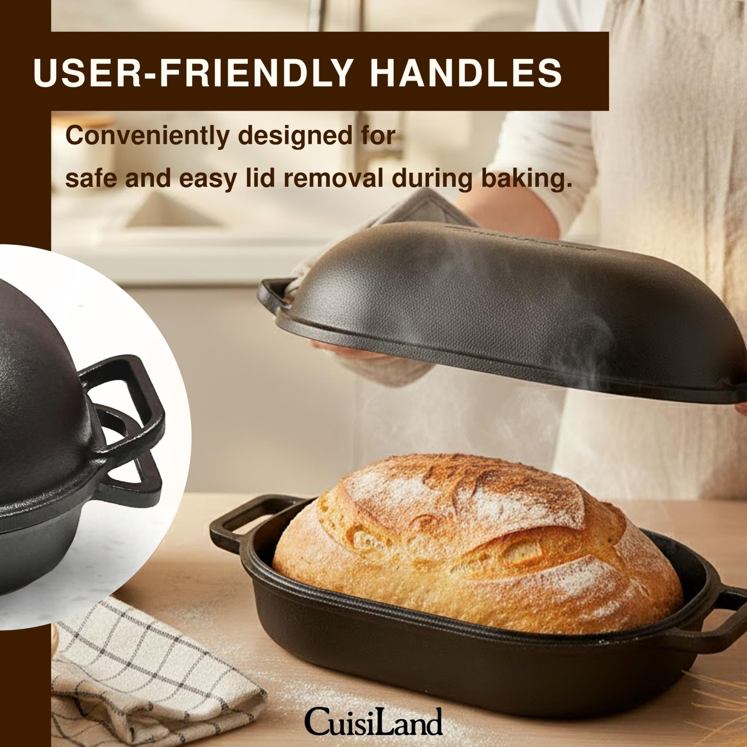 Induction-compatible Cuisiland pan design works on all heat sources.
