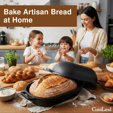 Cuisiland pre-seasoned cast iron with natural oil for chemical-free non-stick baking.