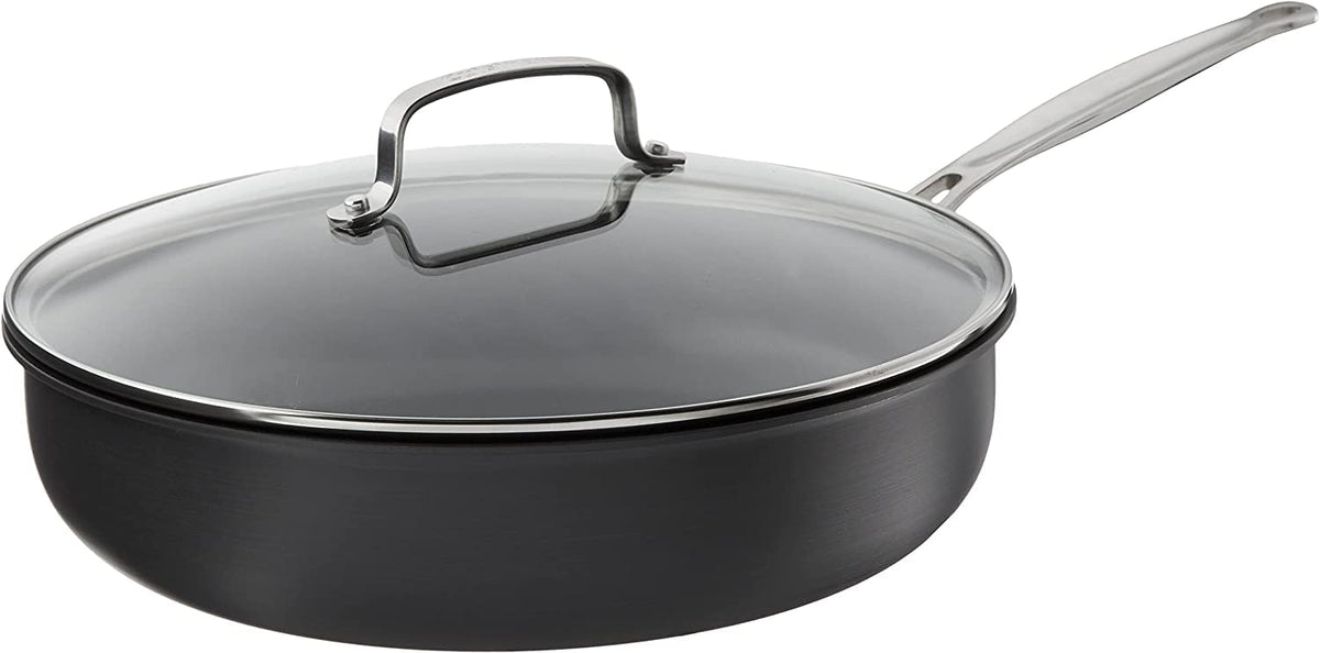 Cuisinart 12-inch deep fry pan with cover for even browning and safer frying.