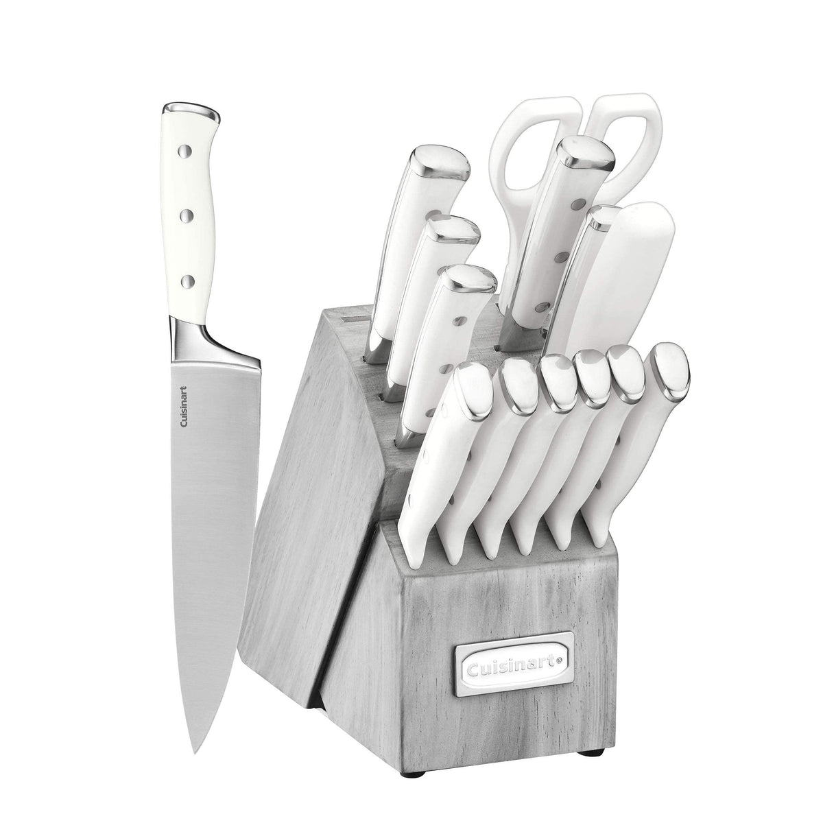 Cuisinart 15-piece knife set in a wooden block for organized kitchen prep.
