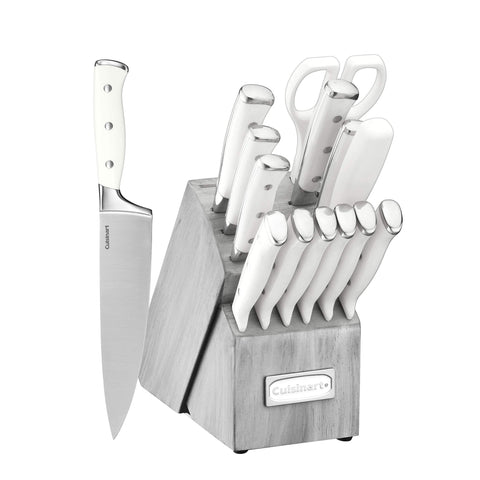 Cuisinart 15-piece knife set in a wooden block for organized kitchen prep.