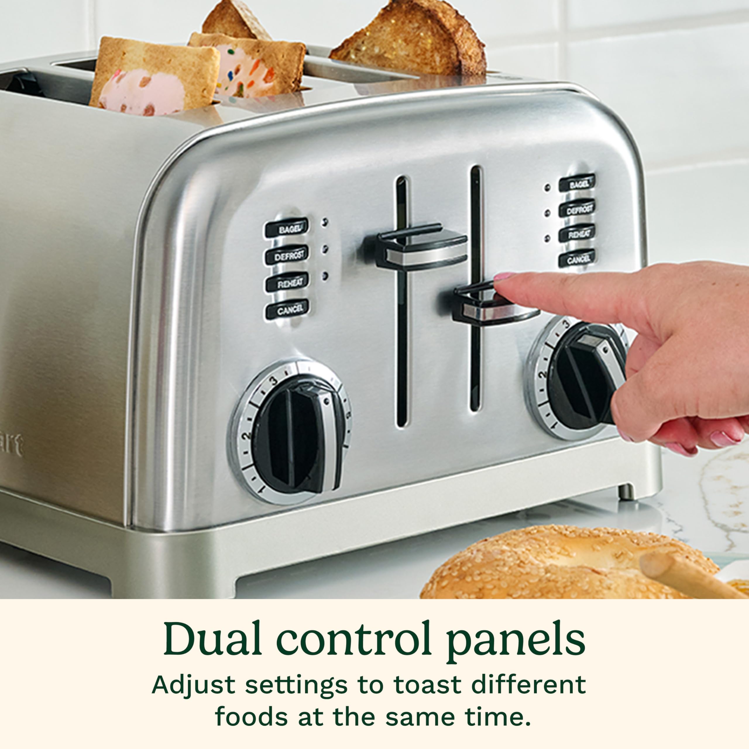 Cuisinart 4-Slice Toaster defrost and reheat controls for convenient mornings.