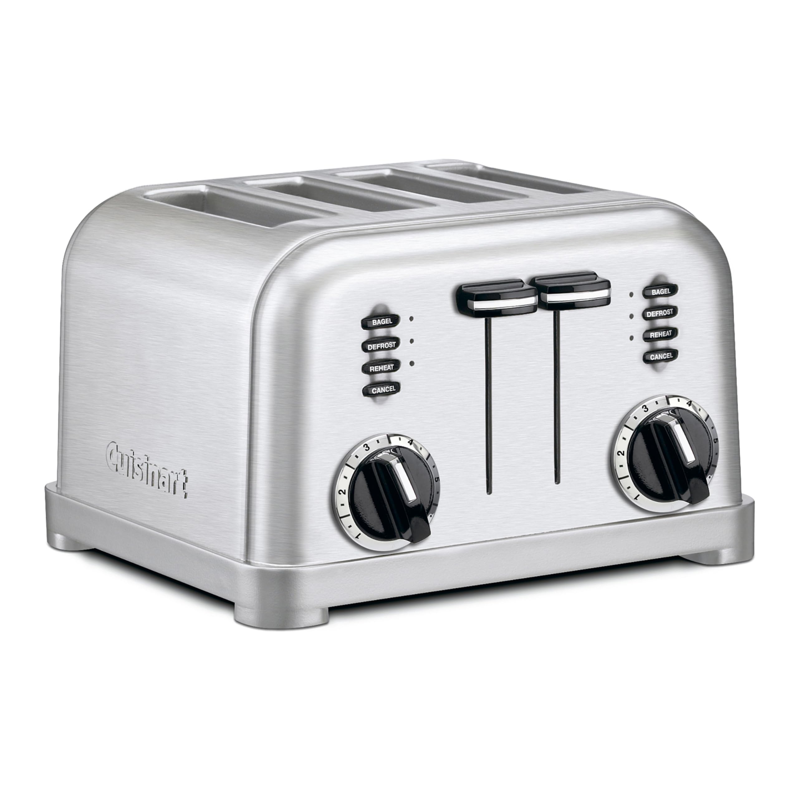 Cuisinart 4-Slice Toaster front view in brushed stainless for a sleek kitchen upgrade.