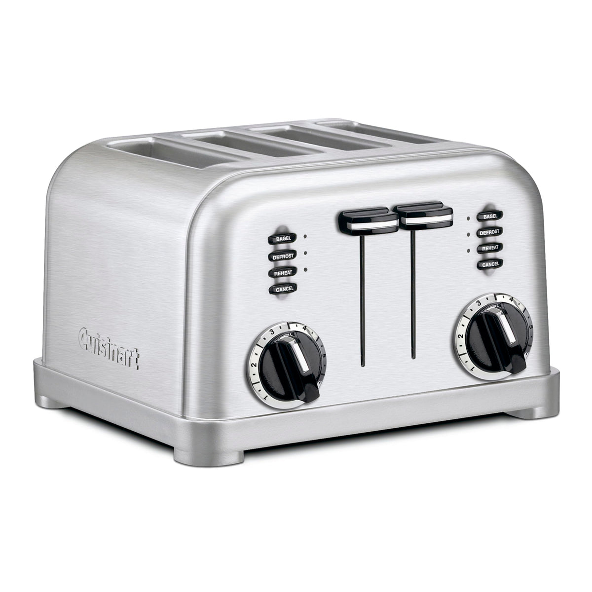 Cuisinart 4-Slice Toaster front view in brushed stainless for a sleek kitchen upgrade.