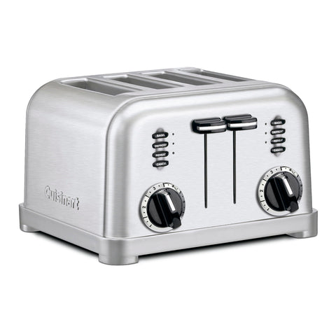 Cuisinart 4-Slice Toaster front view in brushed stainless for a sleek kitchen upgrade.