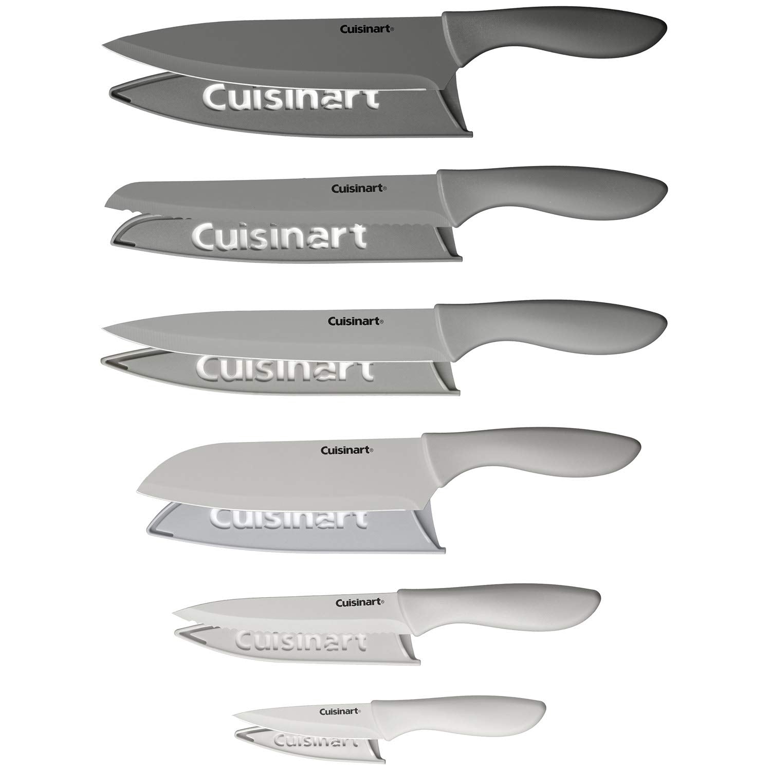 Cuisinart Advantage 12-piece gray knife set with guards for safe storage.