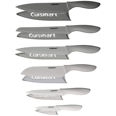 Cuisinart Advantage 12-piece gray knife set with guards for safe storage.