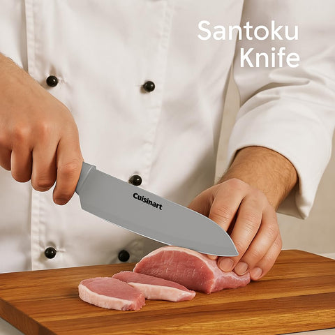 Cuisinart Advantage 7-inch Santoku knife with guard for versatile chopping.