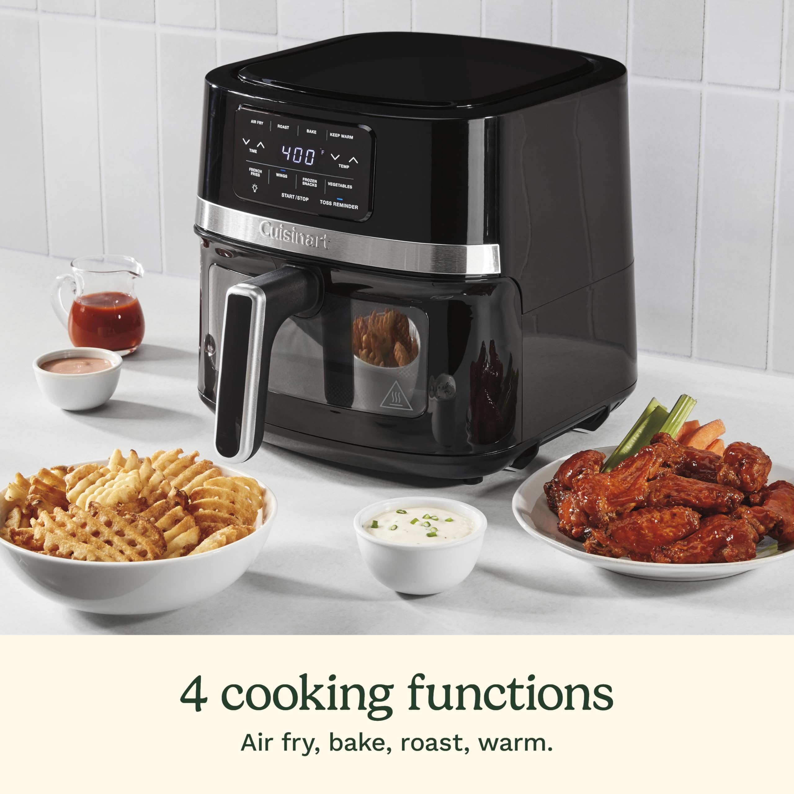 Cuisinart air fryer digital display for precise temperature and time control.