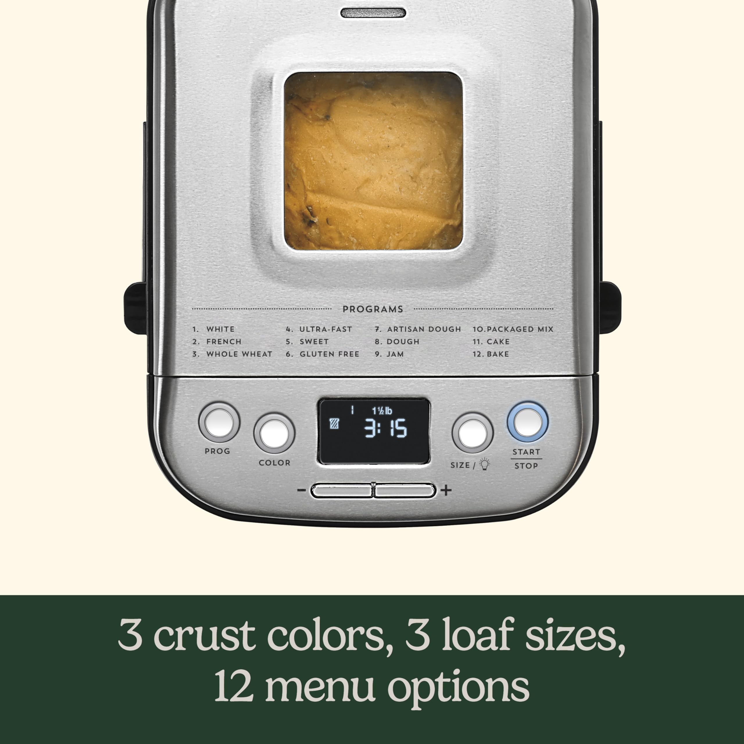 Cuisinart bread maker control panel with countdown and cycle options