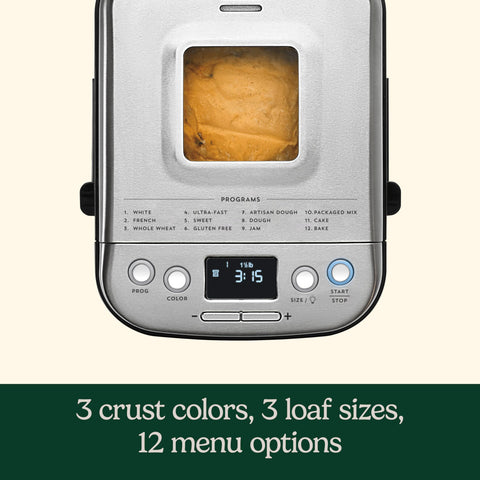 Cuisinart bread maker control panel with countdown and cycle options