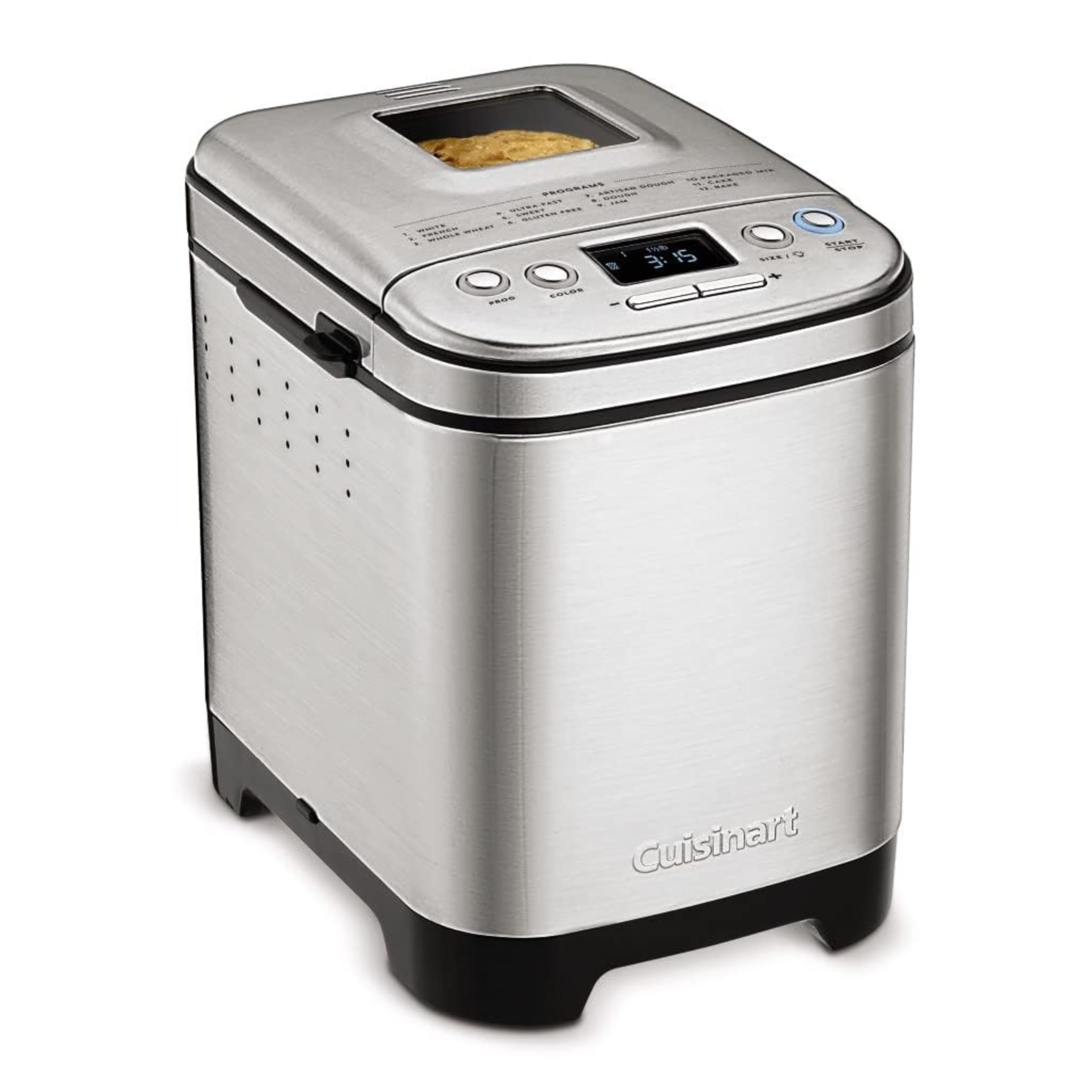 Cuisinart bread maker front view showing compact countertop design for home baking