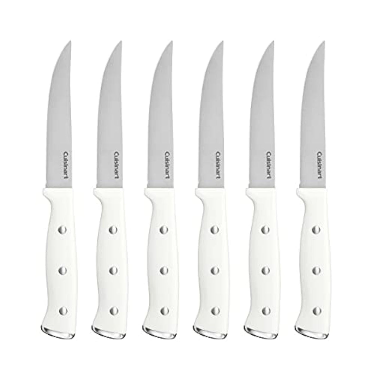 Cuisinart C77WTR-6PSK white steak knife set with triple rivet handles for precise cutting