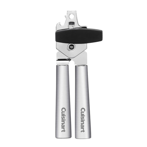 Cuisinart can opener with silver handle and heat-resistant nylon head for easy, safe kitchen openings.