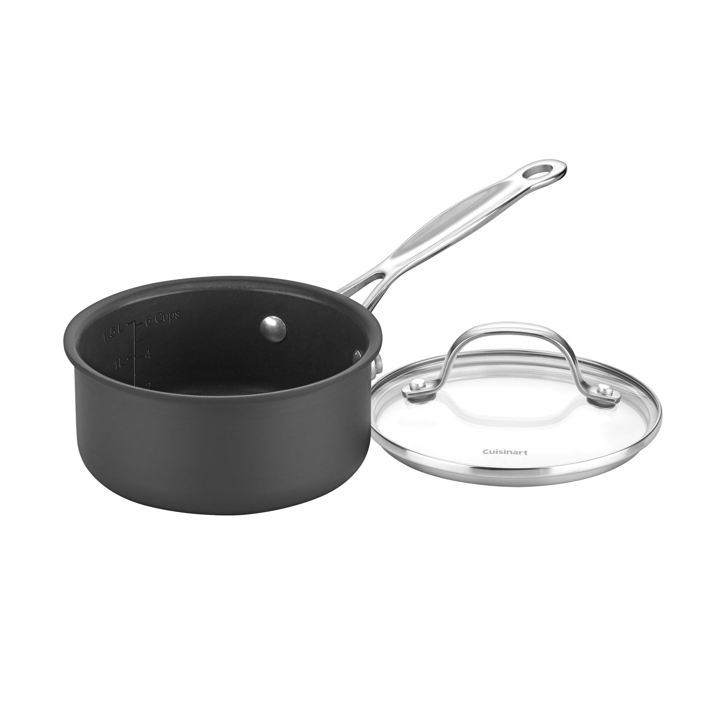 Cuisinart Chef's Classic 2 Qt PurelyCeramic saucepan pour action shows drip-free pouring and precise heat control.