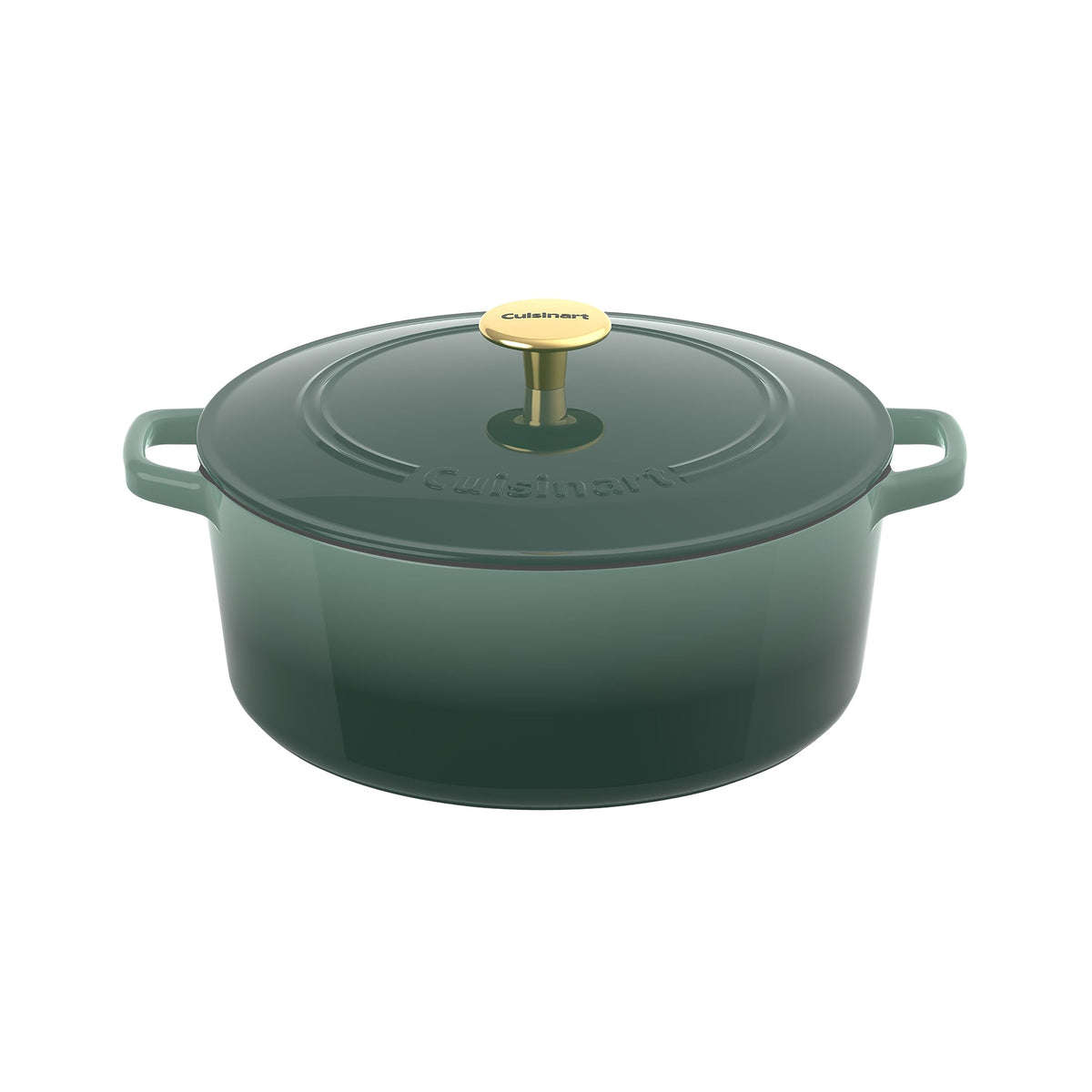 Cuisinart Chef's Classic enameled cast iron casserole in seafoam green, ideal for even heat cooking.