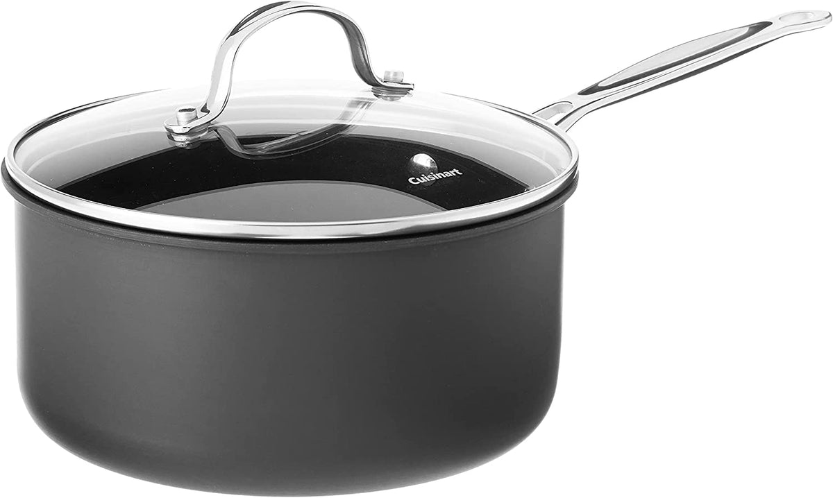 Cuisinart Chef's Classic nonstick hard-anodized 3-quart saucepan with lid for even heat and easy reduction.