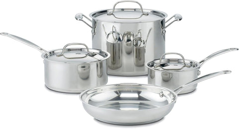 Cuisinart Chef's Classic 7-piece set on stove for even heating and versatile cooking.