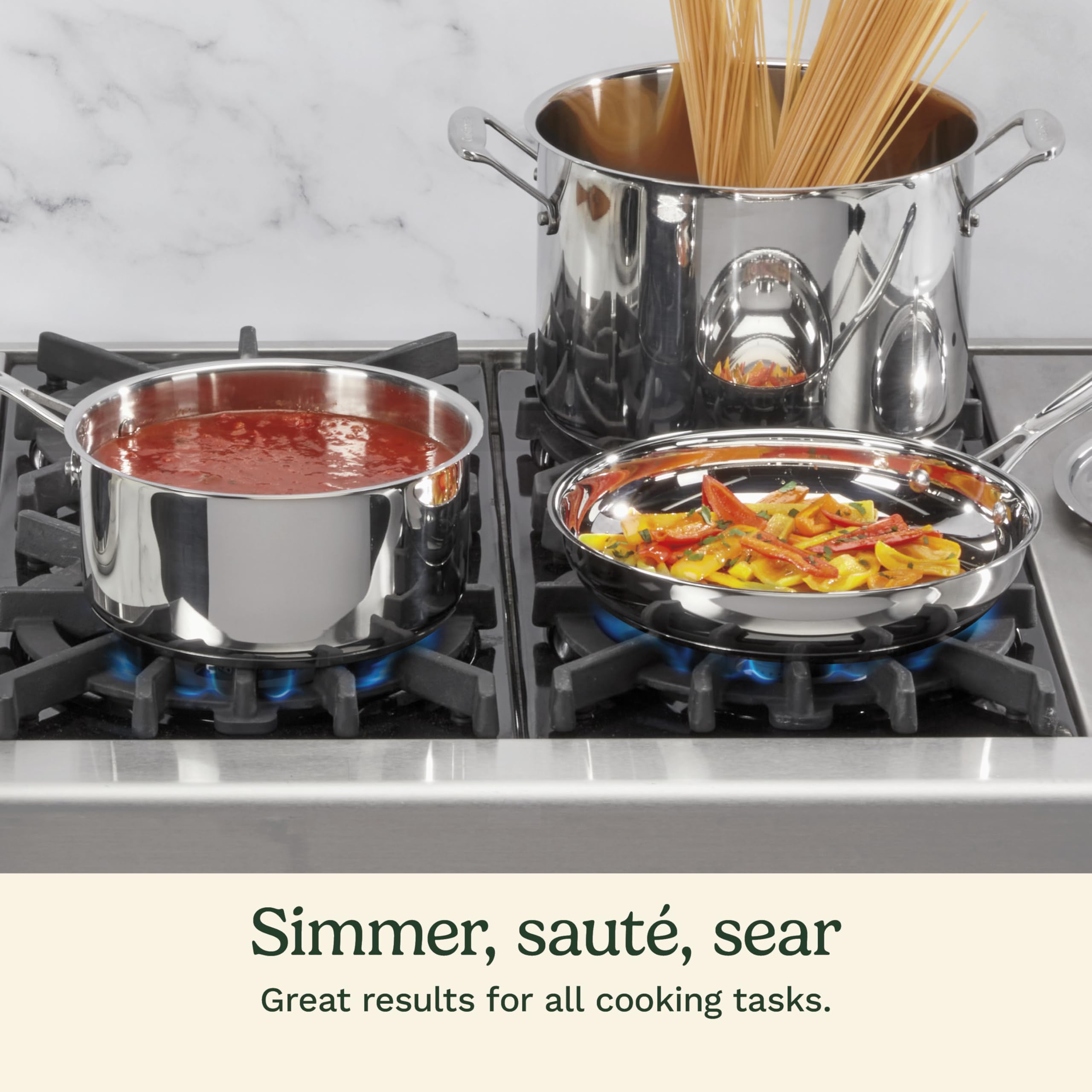 Cuisinart Chef's Classic lids with Flavor Lock for sealed cooking.