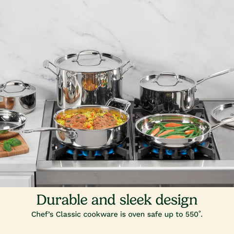 Cuisinart Chef's Classic stainless steel close-up highlights durable surface.