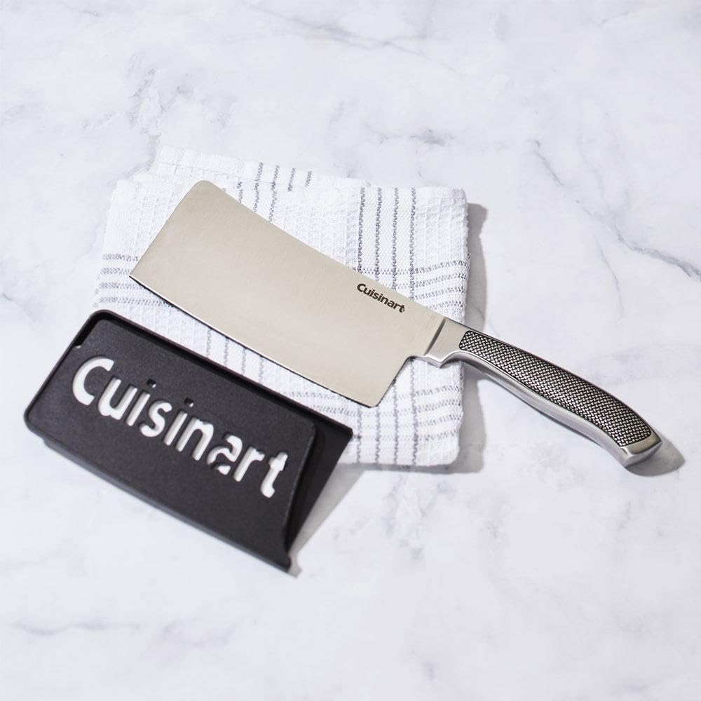Cuisinart cleaver ergonomic handle shown for comfortable, controlled chopping.