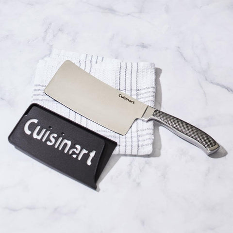 Cuisinart cleaver ergonomic handle shown for comfortable, controlled chopping.