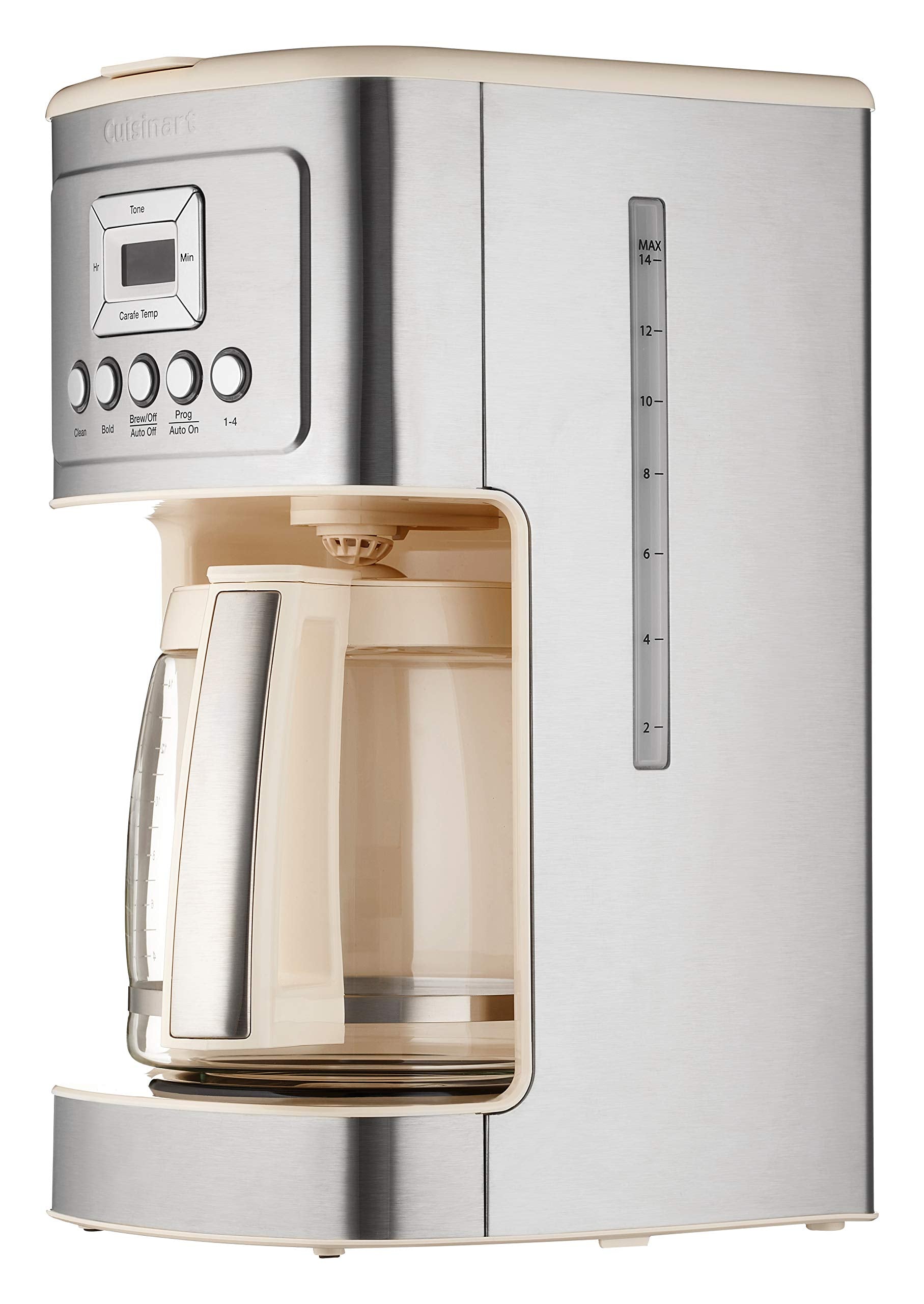 Cuisinart 14-cup water window enables precise filling for accurate brews.