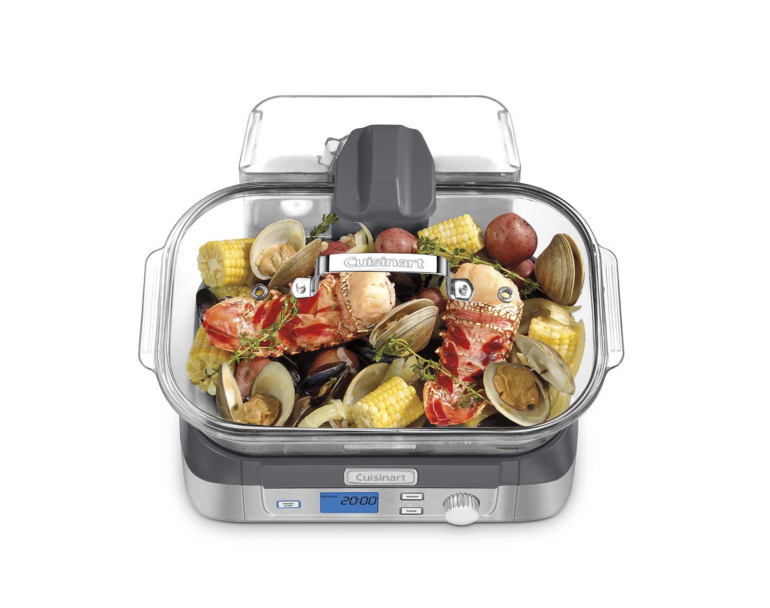 Cuisinart CookFresh glass steamer top-down steam in action for quick meals