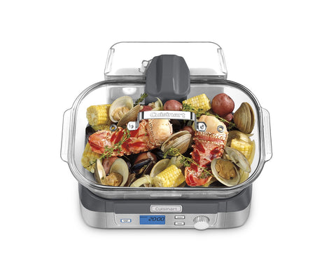 Cuisinart CookFresh glass steamer top-down steam in action for quick meals