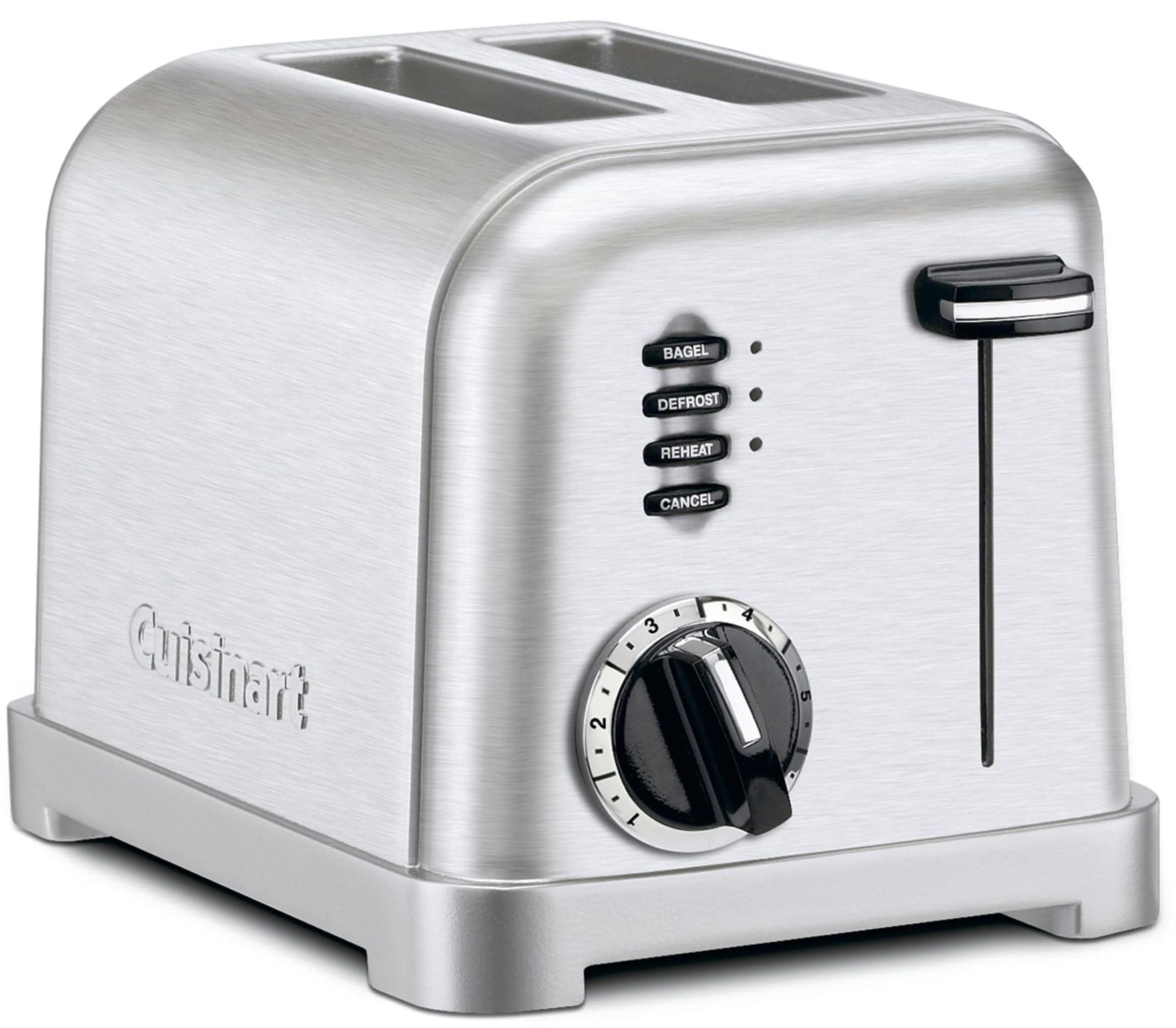 The Cuisinart CPT-160 front view toaster in brushed stainless steel elevates breakfast prep.