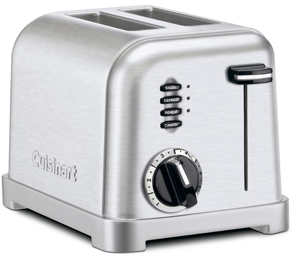 The Cuisinart CPT-160 front view toaster in brushed stainless steel elevates breakfast prep.