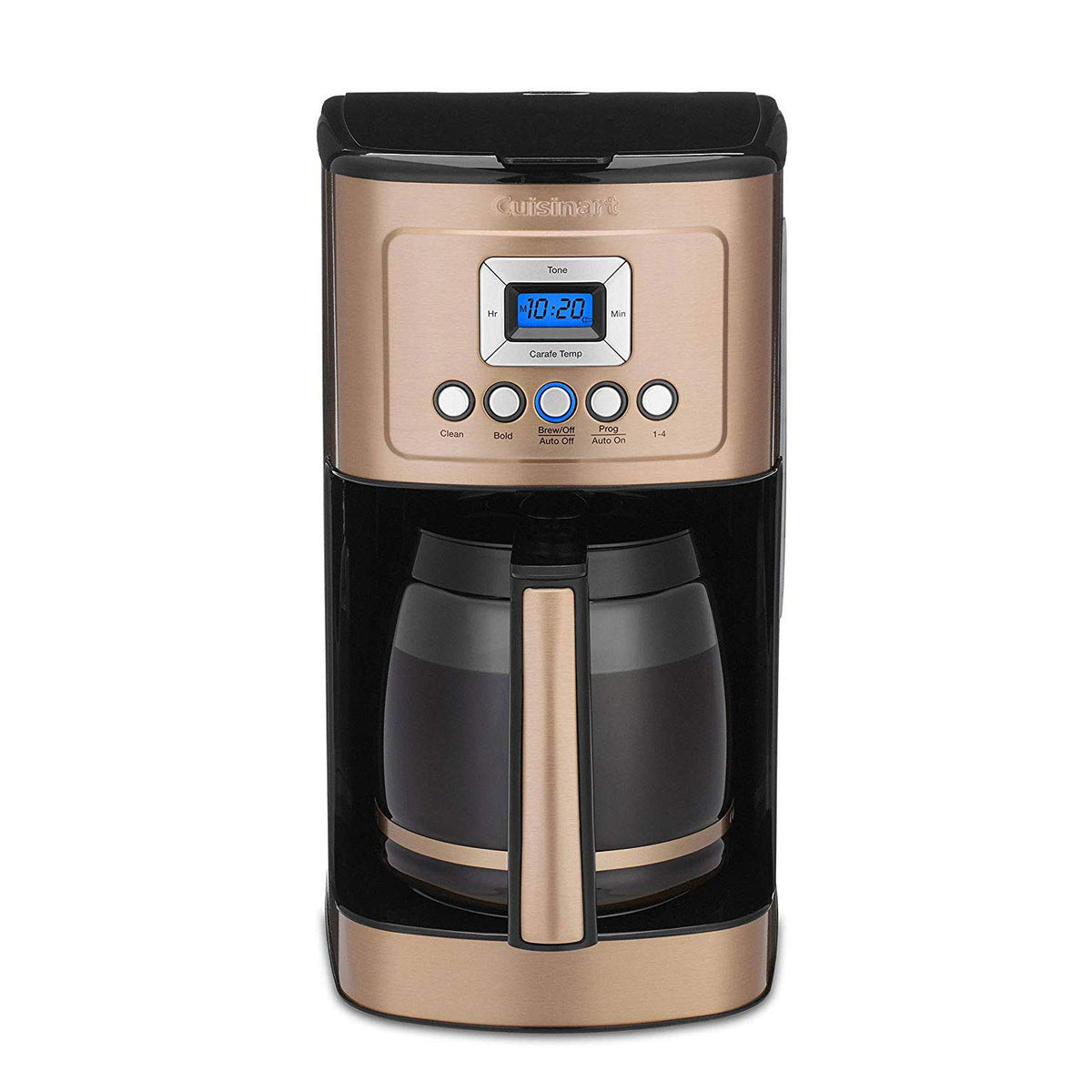 Cuisinart DCC-3200CP copper coffee maker with bold brew option for flavorful mornings.