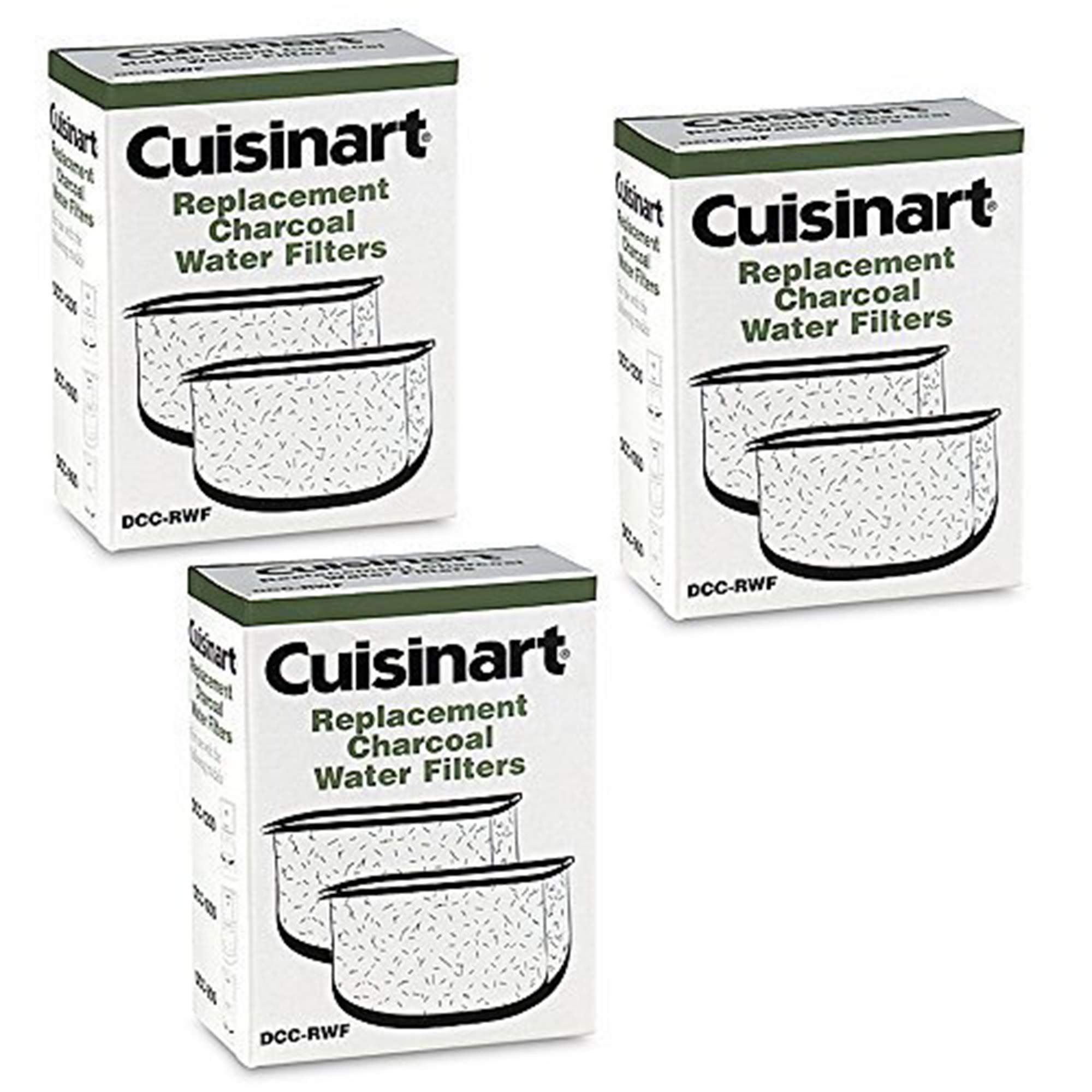 Cuisinart DCC-RWF triple-pack charcoal filters in retail box for clean coffee