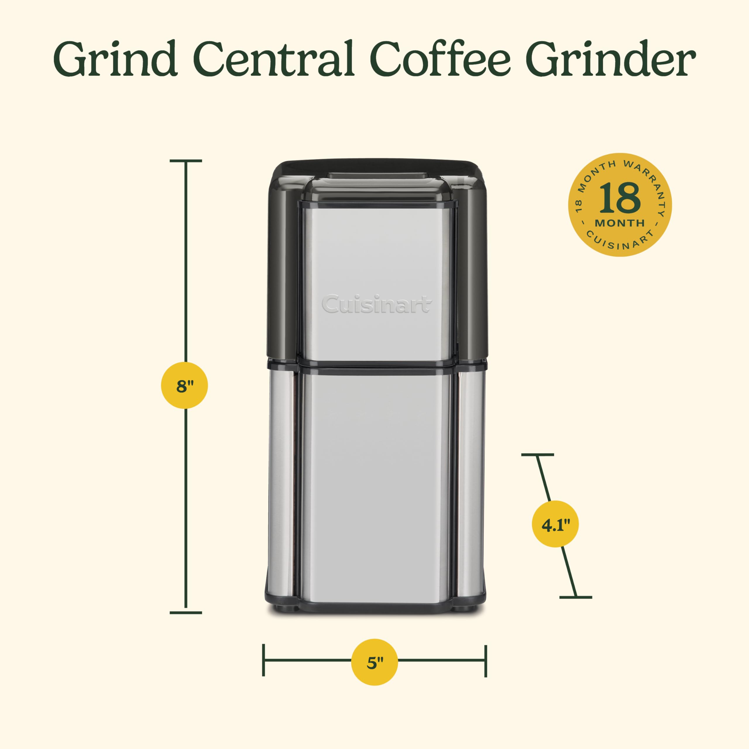 Cuisinart DCG-12BC Grind Central's removable dishwasher-safe bowl simplifies cleanup after grinding.