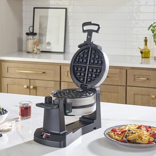 Cuisinart Double Flip waffle maker showing rotary flip mechanism for uniform cooking