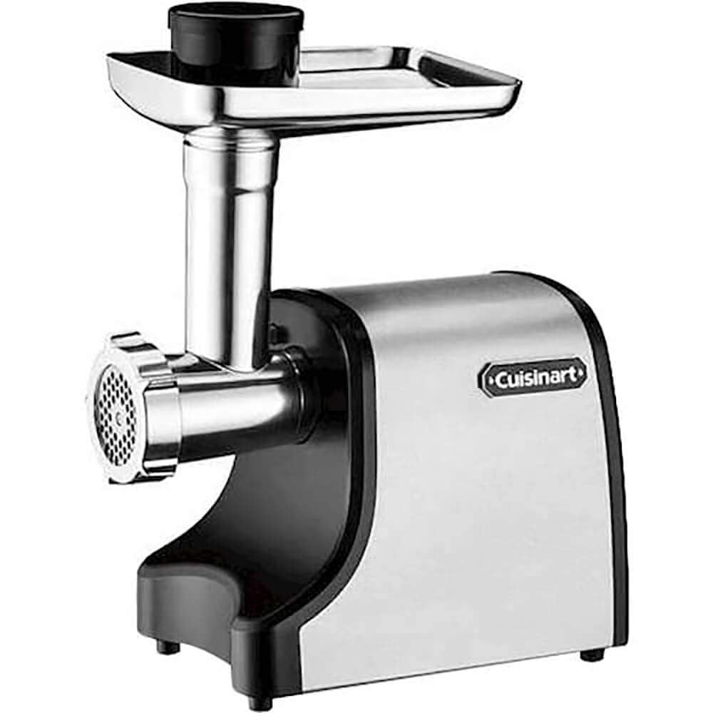Cuisinart electric meat grinder with motor and controls for efficient grinding.