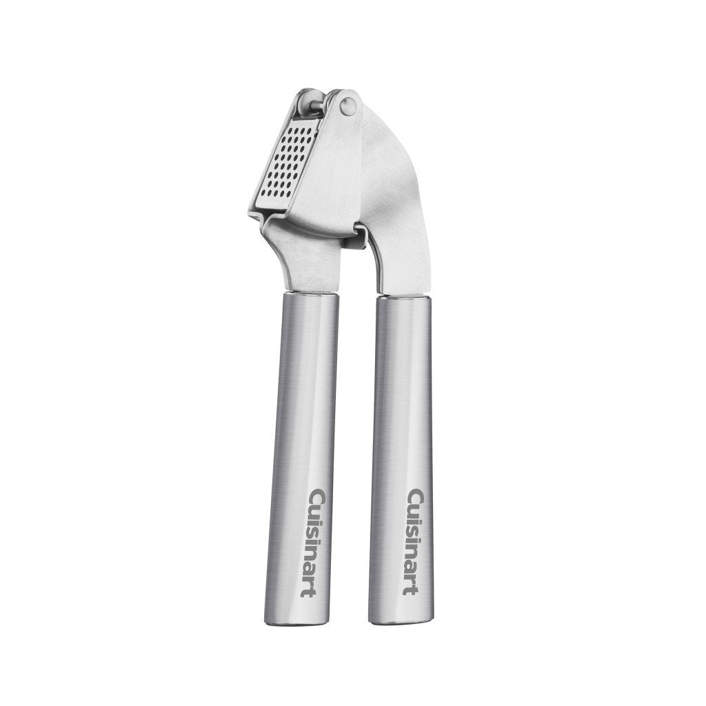 Cuisinart garlic press exterior view shows durable stainless steel handle for quick garlic prep.