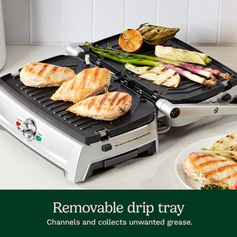 Cuisinart Griddler Compact contact grill seals in flavors for juicy favorites.