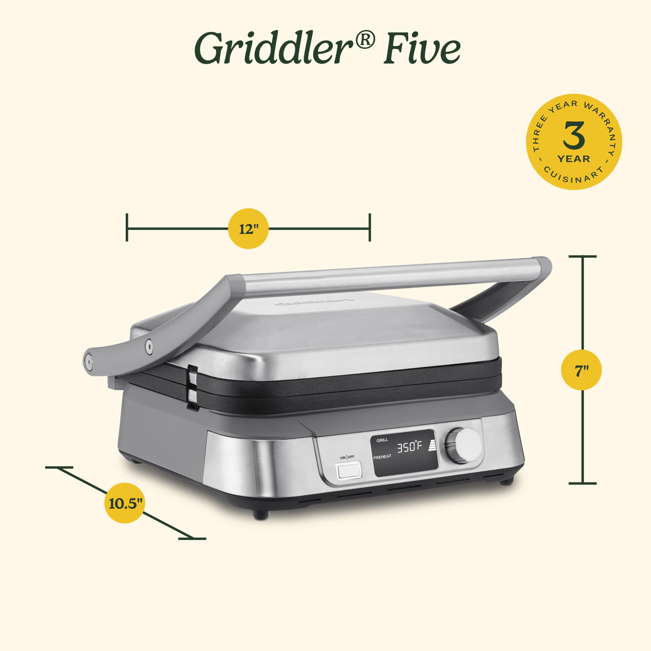 Cuisinart Griddler FIVE full griddle creates golden breakfasts and sautéed veggies.