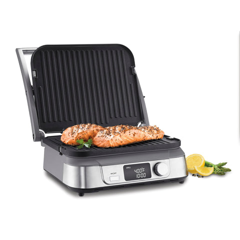 Cuisinart Griddler FIVE LCD display enables precise cooking control.