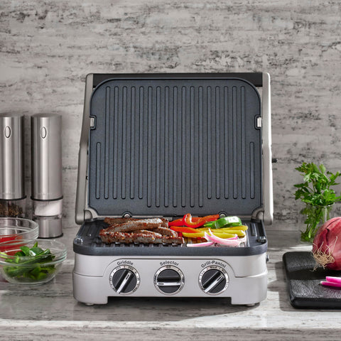 Cuisinart Griddler reversible plates for grill and griddle surfaces in one unit.