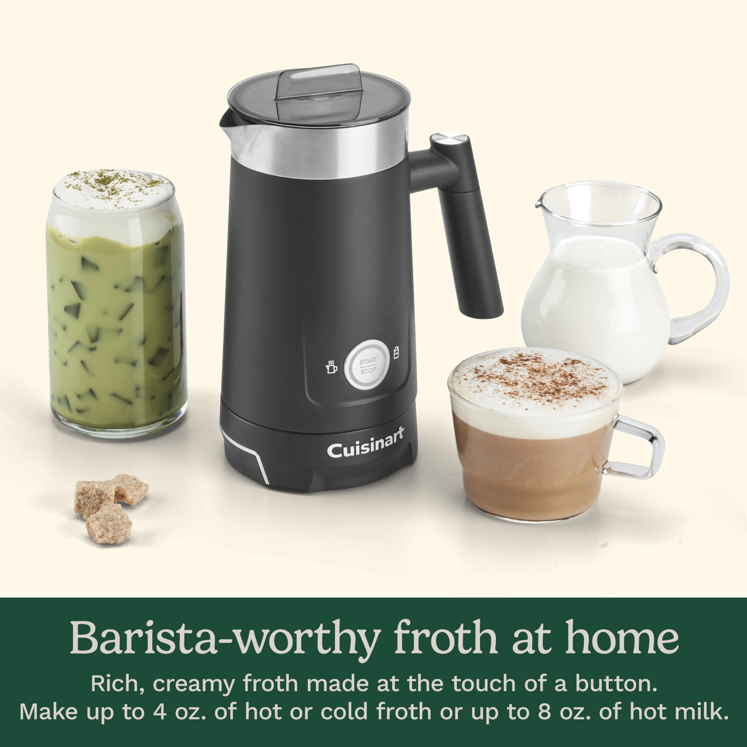 Cuisinart Hot and Cold Foam Frother easy-grip handle for latte art