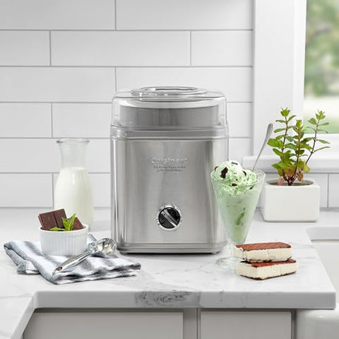 Cuisinart ice cream maker with 2-quart capacity is ideal for family desserts.