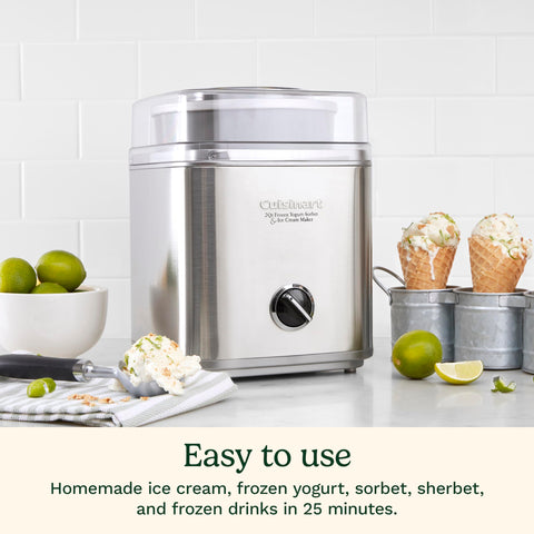 Cuisinart ice cream maker in brushed stainless steel adds modern kitchen appeal.
