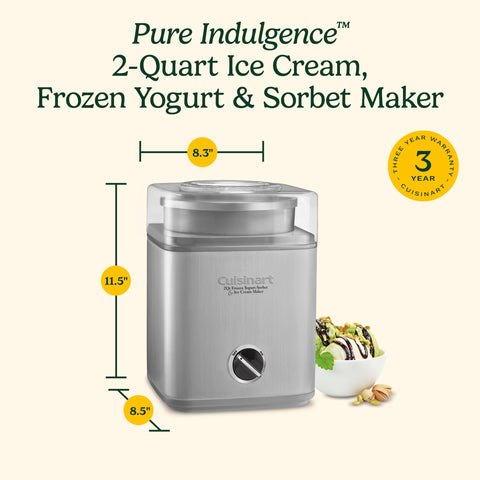 Cuisinart ice cream maker design fits compact countertops, ideal for small kitchens.