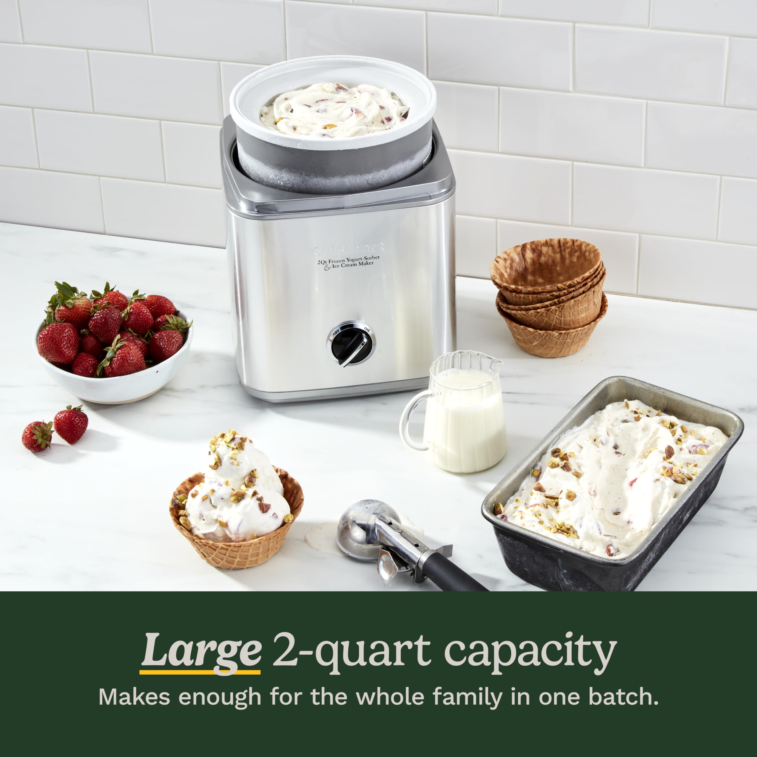 Cuisinart ice cream maker's fully-automatic motor simplifies dessert prep.